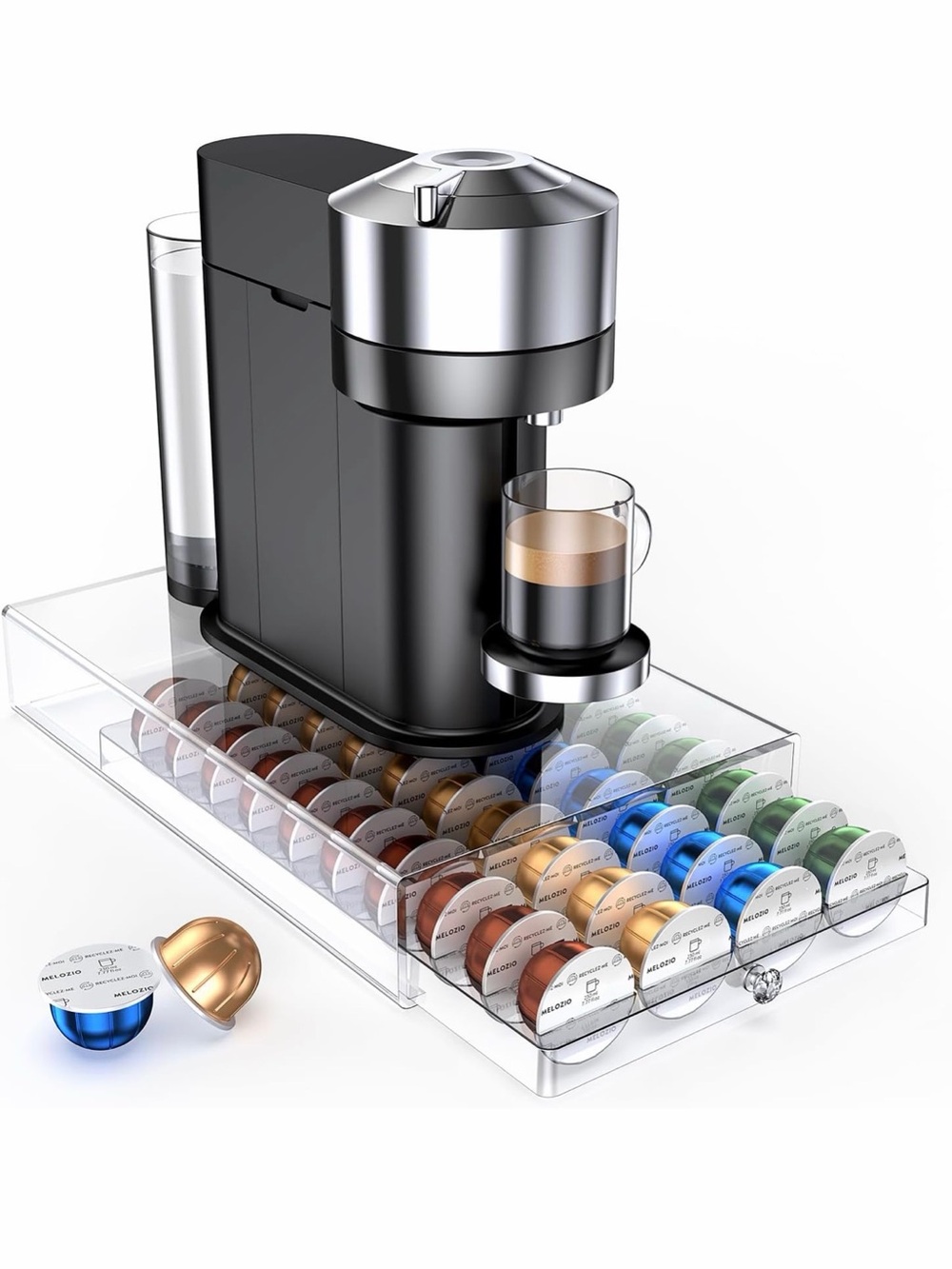 Nespresso Vertuo Coffee Pods Acrylic Holder Drawer Organizer 40 Pods Upgrade